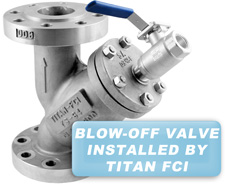 A blow-off valve installed on a y-strainer at Titan's factory